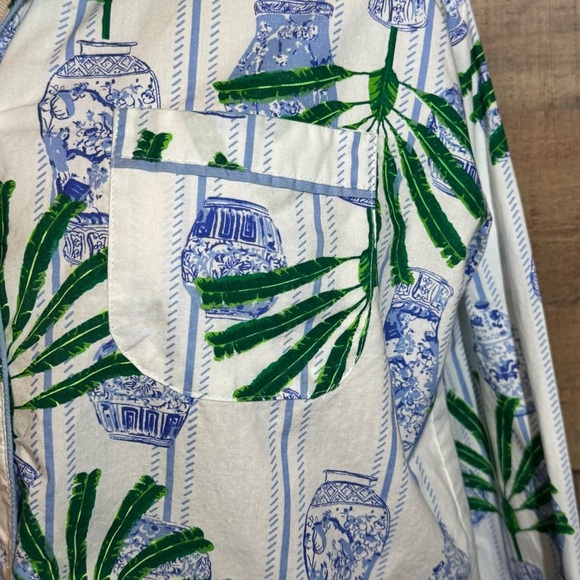🌻 8 Oak Lane Ginger Jar Palm Button Down Sleep Shirt size XS/S Green & Blue - Picture 5 of 11
